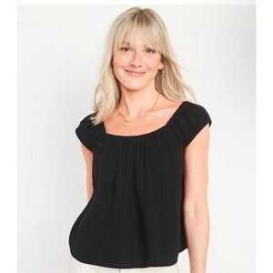 Old‎ Navy Black Square Neck Gauze Tie Back Top Size L NWT Cotton Summer Bow